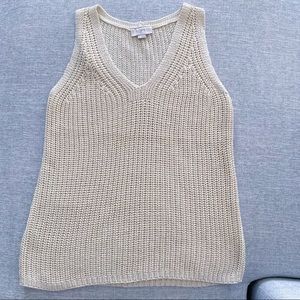 Ann Taylor Loft Knit Woven V Neck Cream Tank